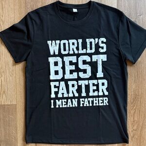 “World's Best Farter I Mean Father” Black and White T-Shirt size L